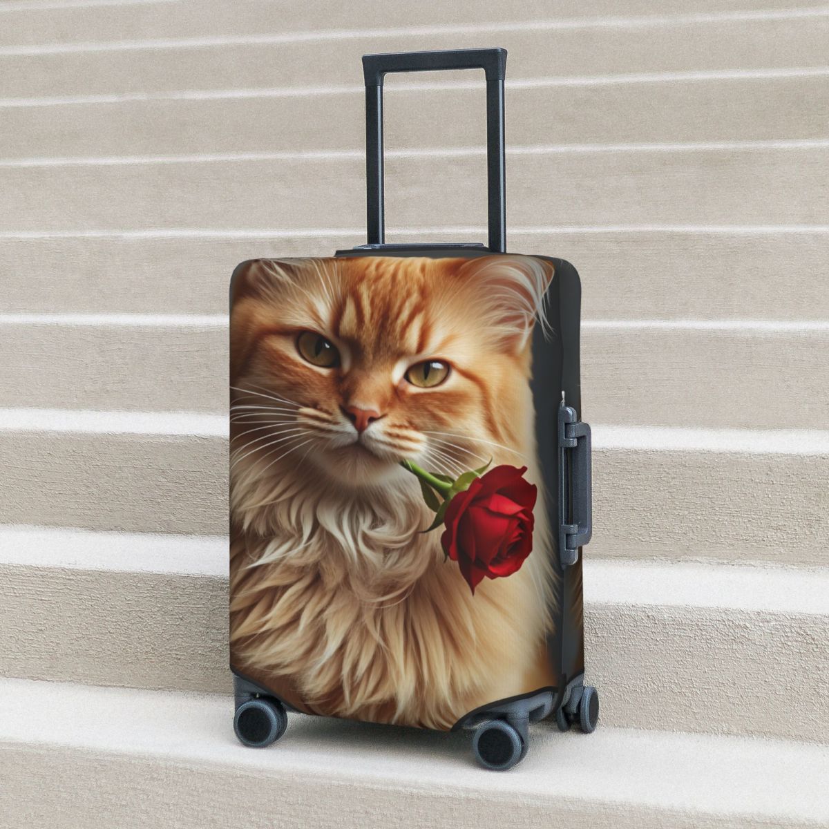 Travel Accessories Long Flight - かわいいエレガントな長髪の猫とバラのスーツケースカバー旅行保護フライト実用的な荷物用品