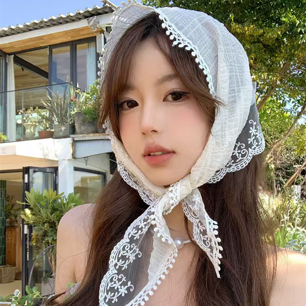 フレンチシックなアリスホワイトレーストライアングルヘアラップ - Travel Accessories Aesthetic のレビューと価格