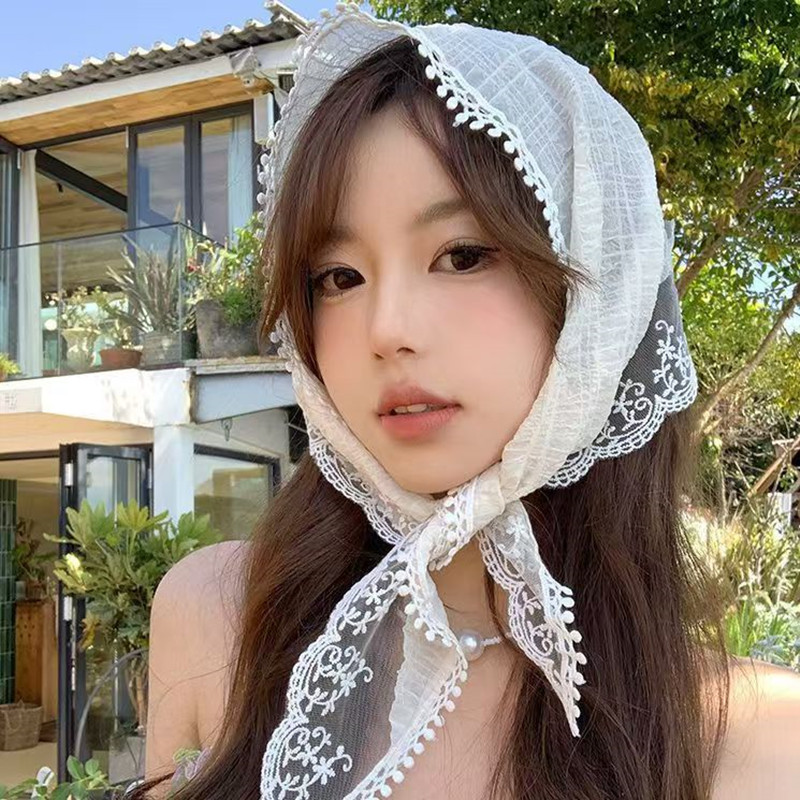 フレンチシックなアリスホワイトレーストライアングルヘアラップ - Travel Accessories Aesthetic のレビューと価格