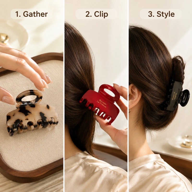 フランス製ミディアムヘアクロウクリップ、強力なホールド力、滑 - Travel Accessories Aesthetic のレビューと価格