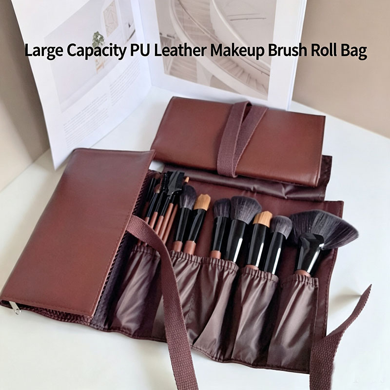 PUレザー製メイクブラシロールバッグ、折りたたみ式化粧ブラシ - Travel Accessories Organizer Bag のレビューと価格
